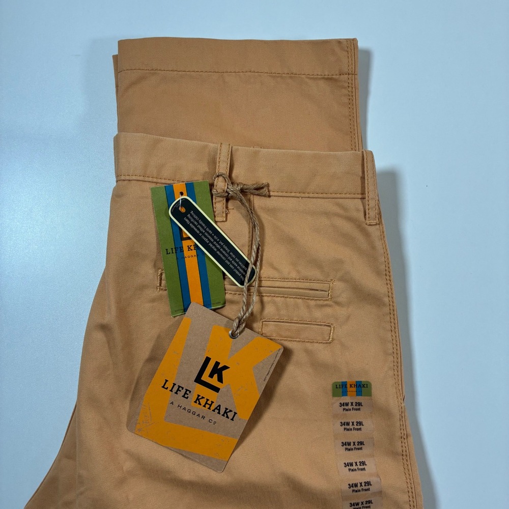 NEW Life Khaki Haggar‎ Slim Chino Pants 34x29 Pumpkin Orange Sustainable